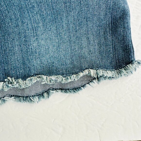 DEMOCRACY "AB" SOLUTION SLIMMING SCALLOPED RAW HEM PENCIL MINI DENIM SKIRT - Picture 4 of 7